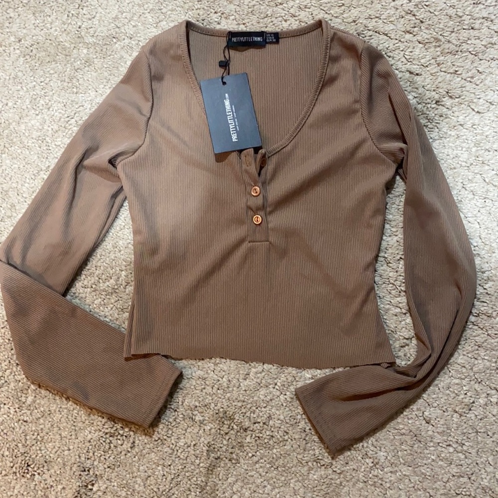 NWT pretty little thing shape mocha ribbed top 6